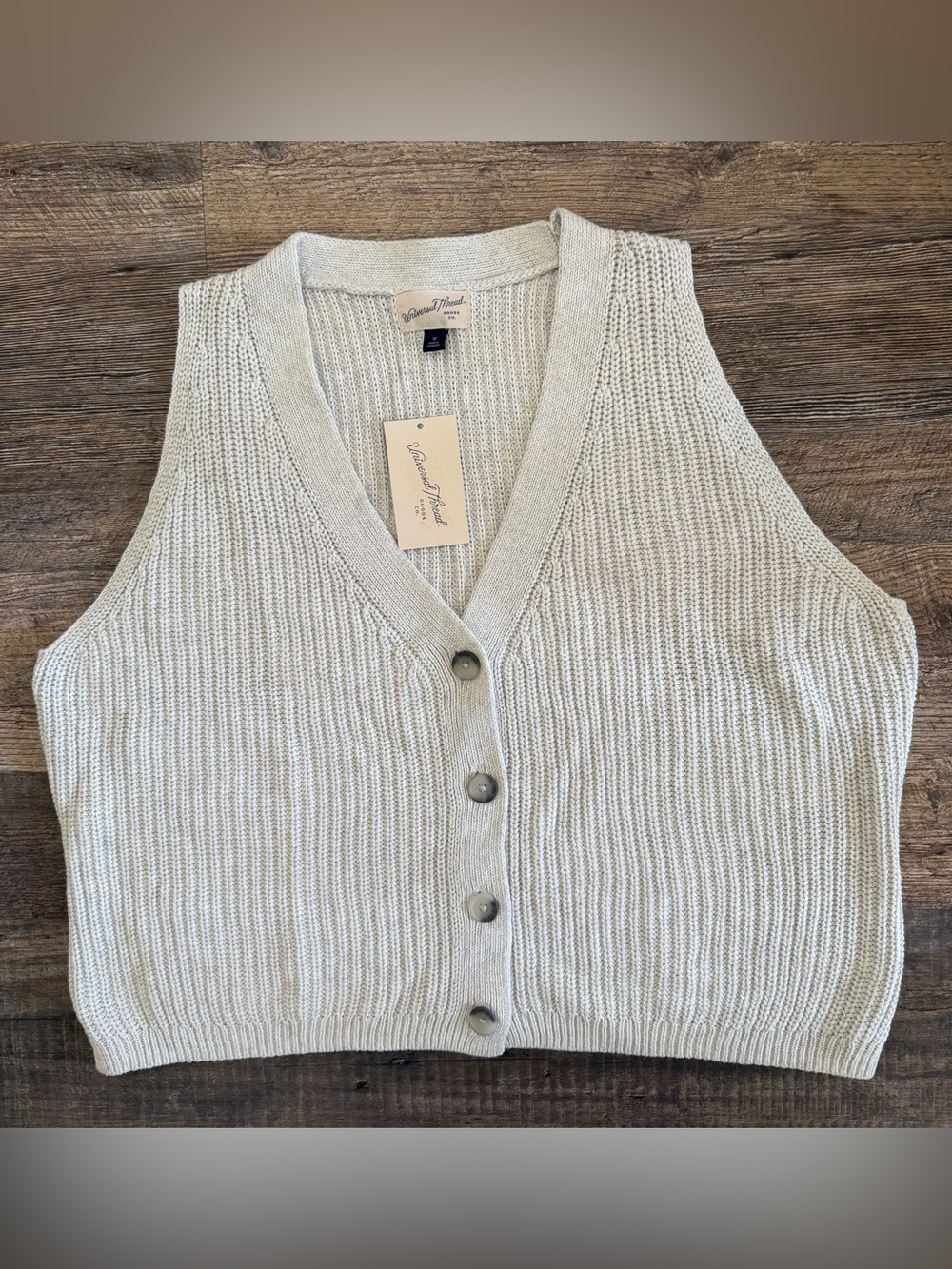 Universal Thread Women's 1X Gray Knit Button Up Sweater Vest Preppy Fall Vibes